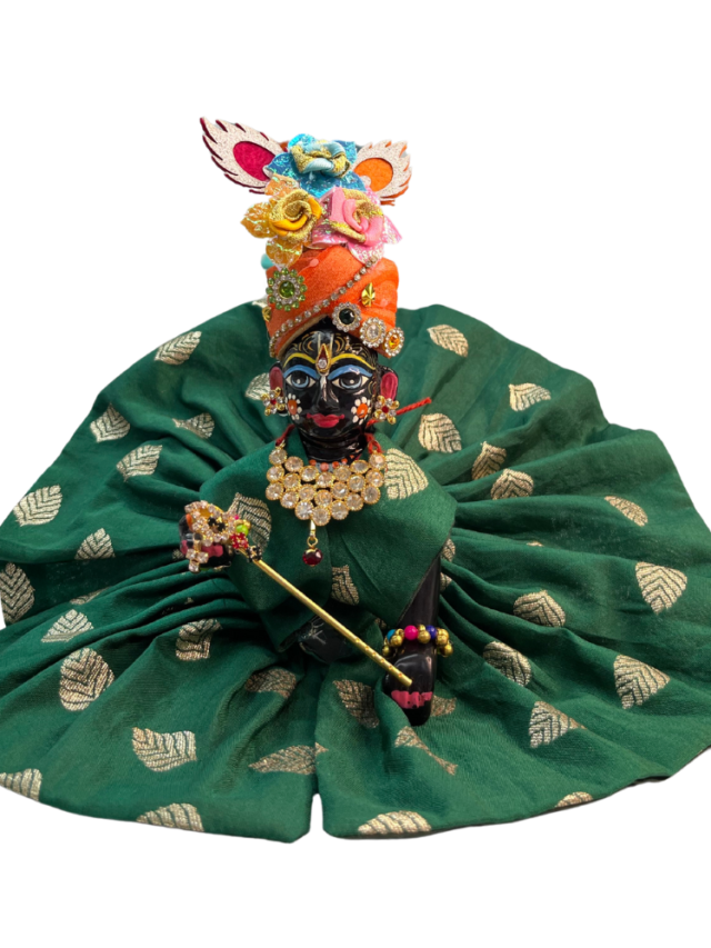 Laddu Gopal Green Color Golden Leaf Pattern Design Dress Size 5