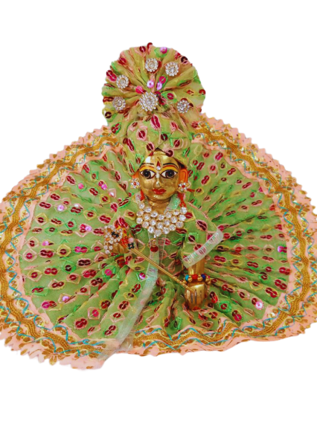 Mahashringar Laddu Gopal Dress With Mukut Green Color Size 2, 5